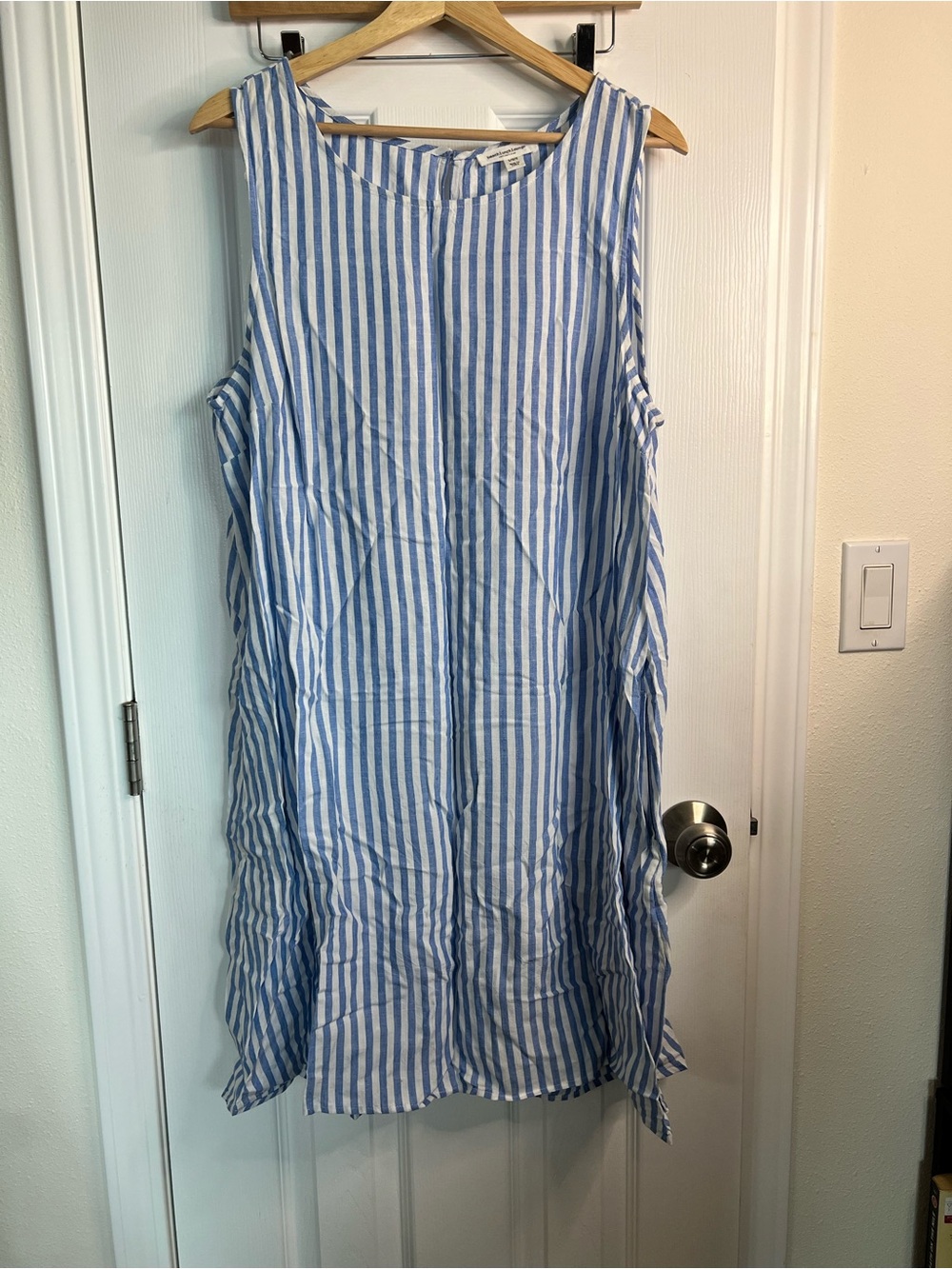 beachlunchlounge Blue and White Vertical Stripe Sleeveless Dress